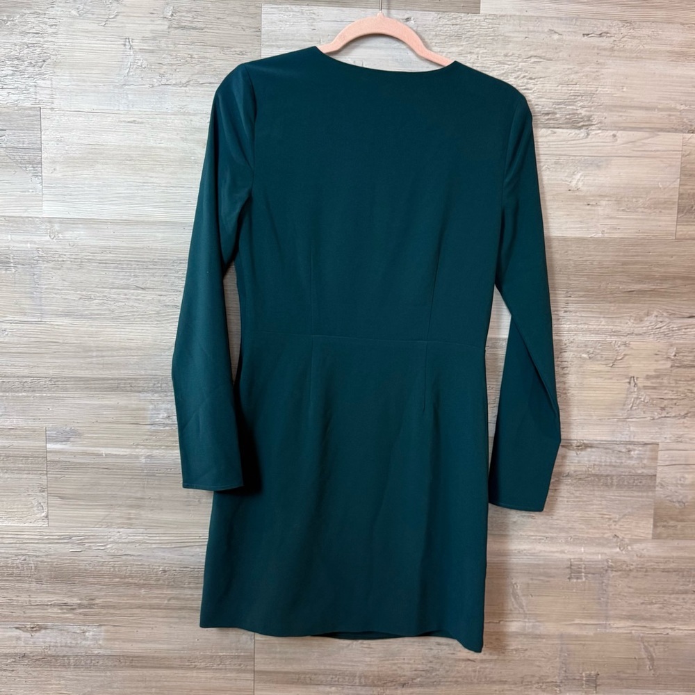 NWT Halston Heritage V-Neck Wrap Front Mini Dress in Dark Spruce - Size 4 - Picture 3 of 10